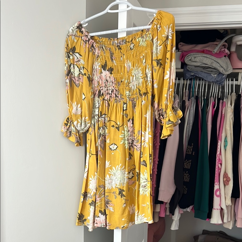 H&M Yellow Smocked Off-Shoulder Sundress